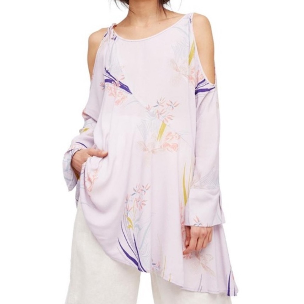 Free People Lilac Purple Floral Cold Shoulder Clear Skies Mini Dress